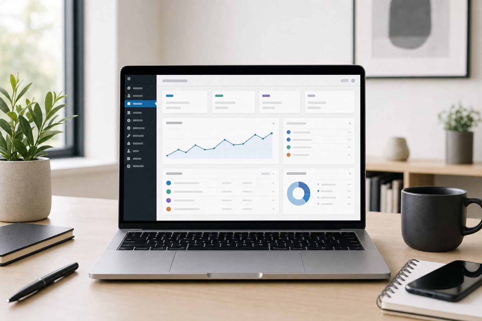 Laptop showing WordPress admin dashboard for a business website on WordPress